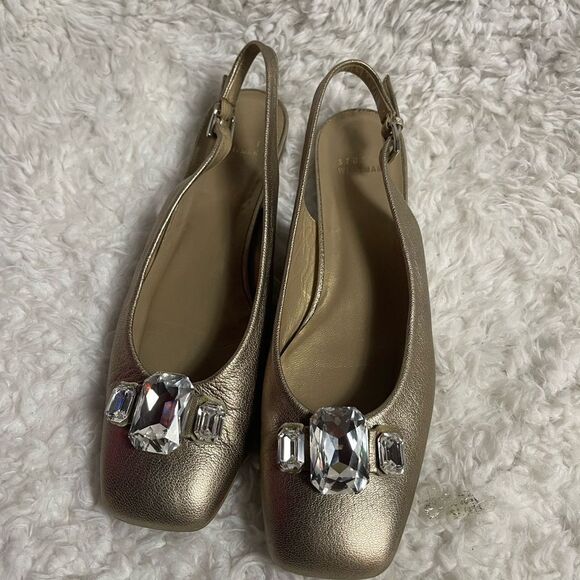 STUART WEITZMAN Rhinestone Gold Slingback Ballet Flats Shoes SZ9.5 - Picture 7 of 12